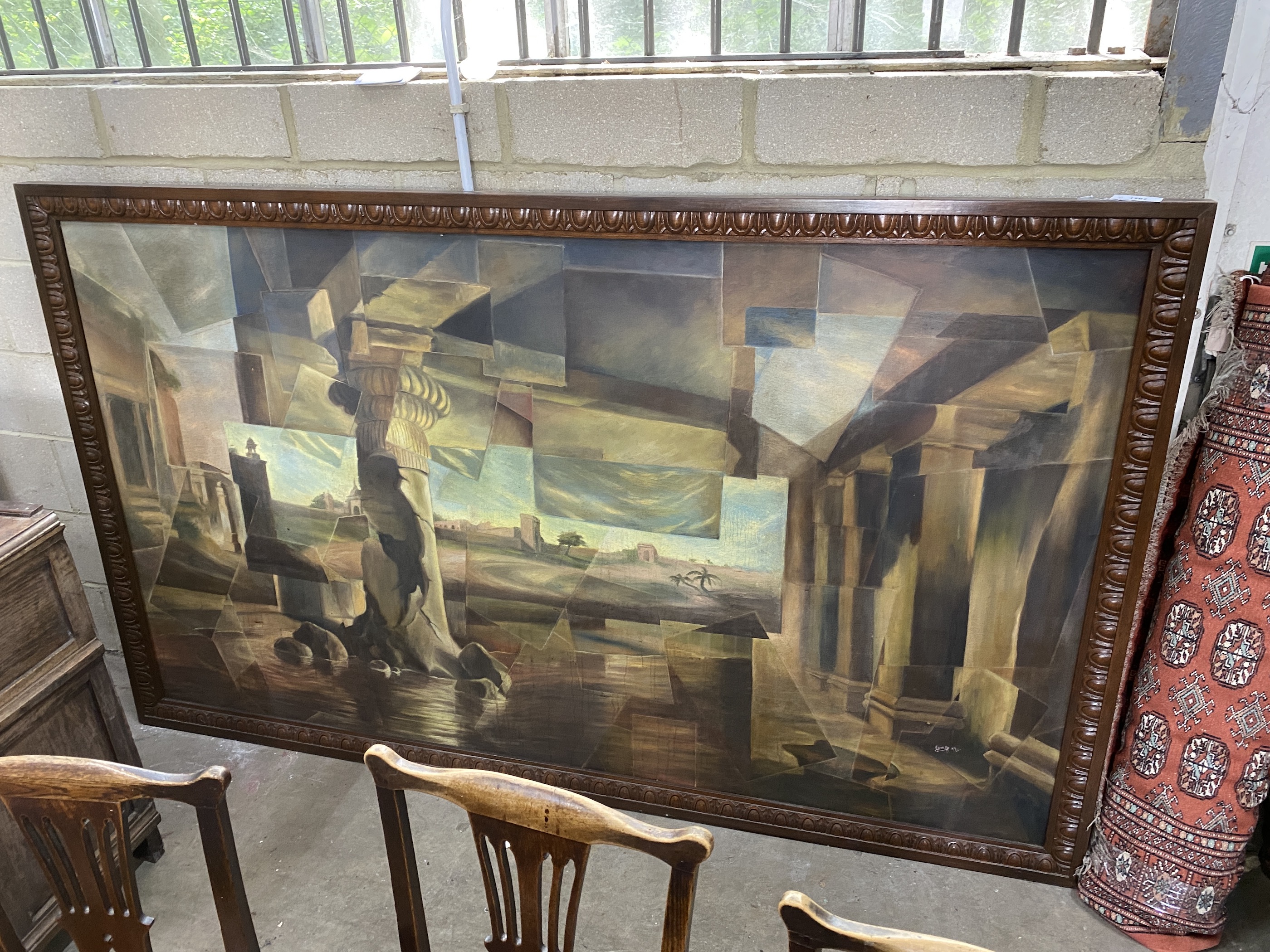 20th century Indian School, oil on canvas, Classical ruins and landscapes, 210 x 119cm